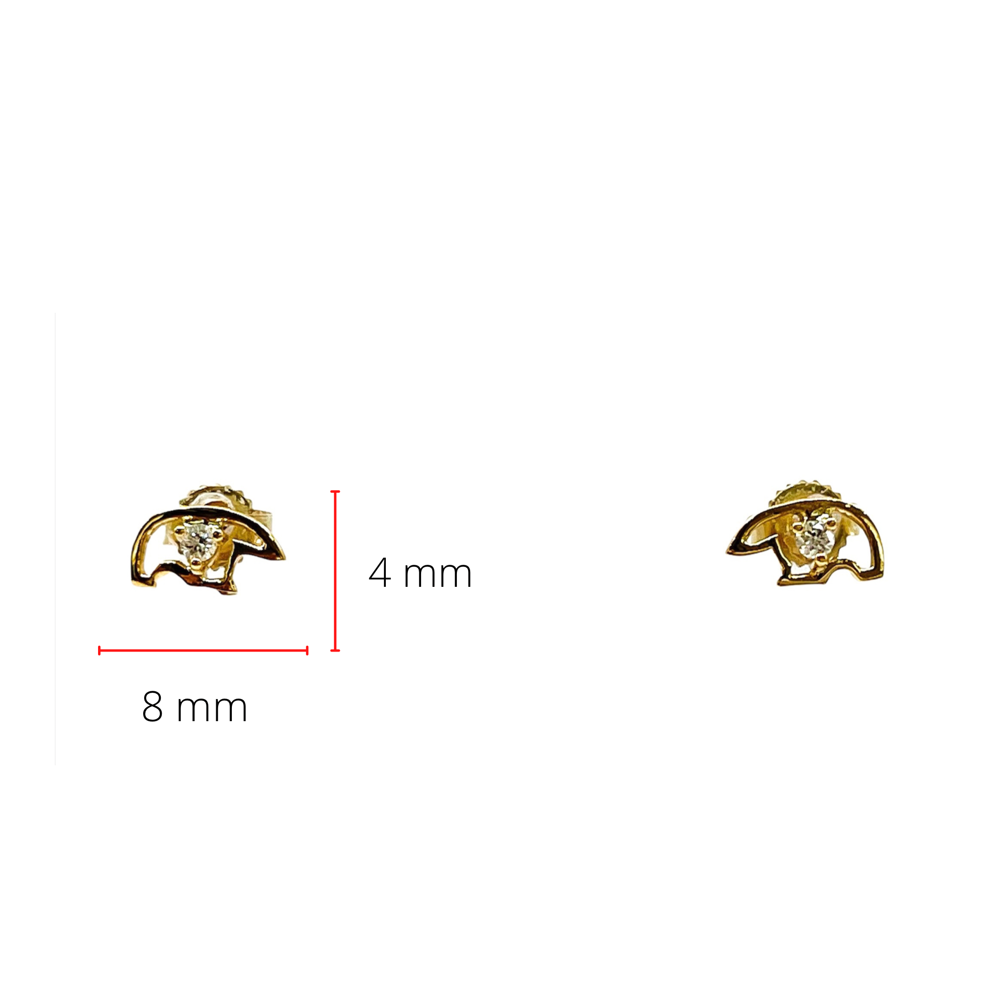 14K Yellow Gold 0.05cttw Diamond Polar Bear Earrings with Butterfly Backs - 8mm x 4mm