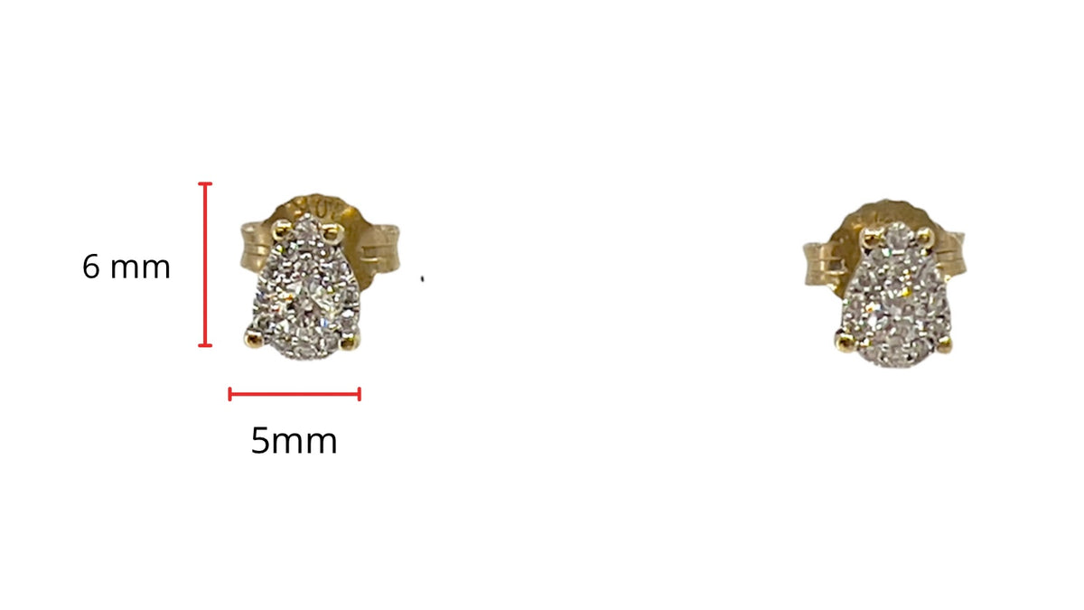 10K Yellow Gold 0.168cttw Diamond Pear Shaped Cluster Stud Earrings