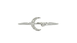 Anillo de oro blanco de 14 quilates con diamantes de 0,04 quilates y forma de luna, talla 6,5