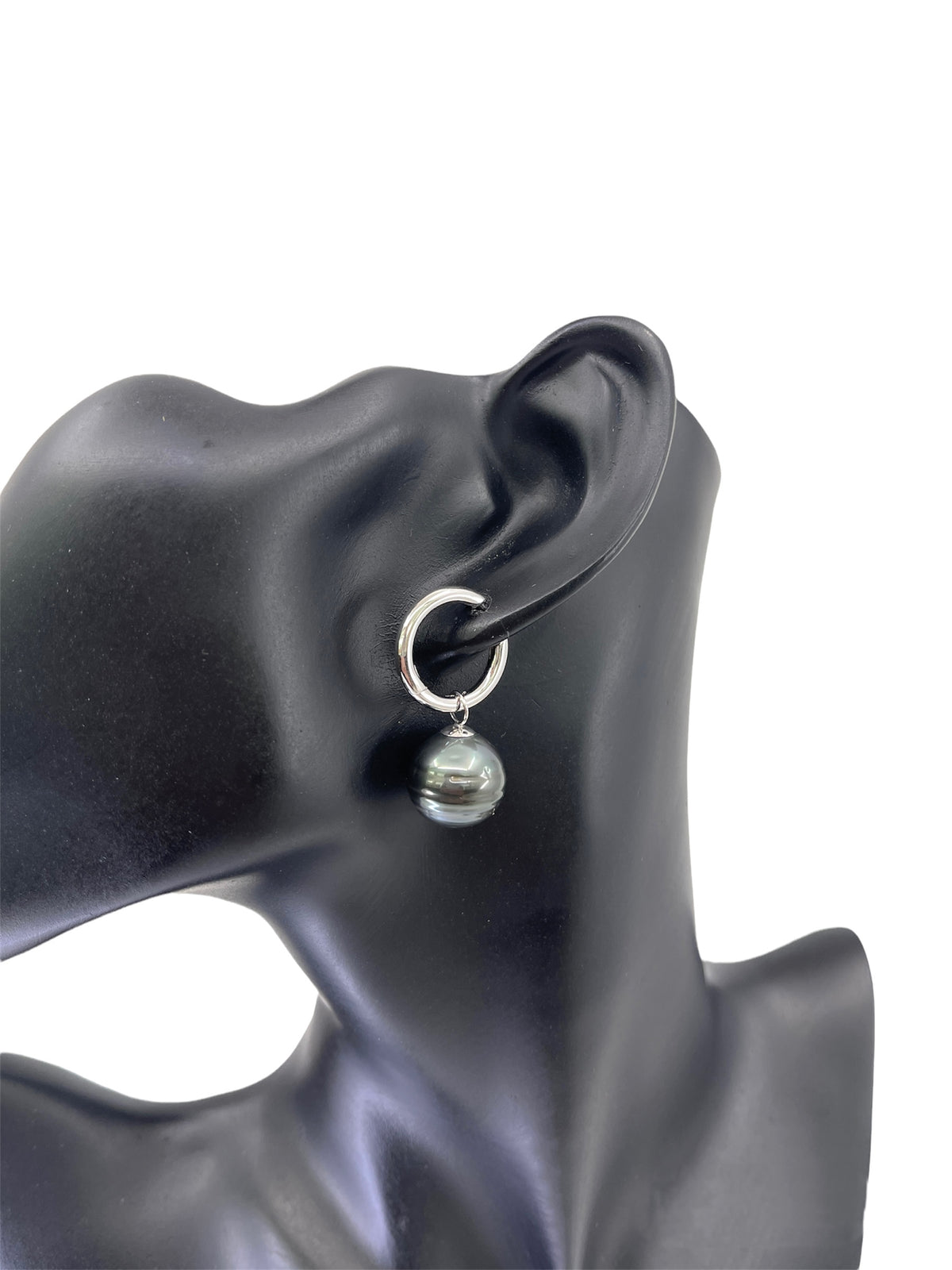 Sterling Silver Tahitian Pearl Dangle Earrings with Huggie Hoop Closure