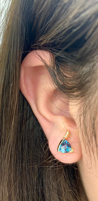 10K Yellow Gold Created Alexandrite & 0.06cttw Diamond Earrings
