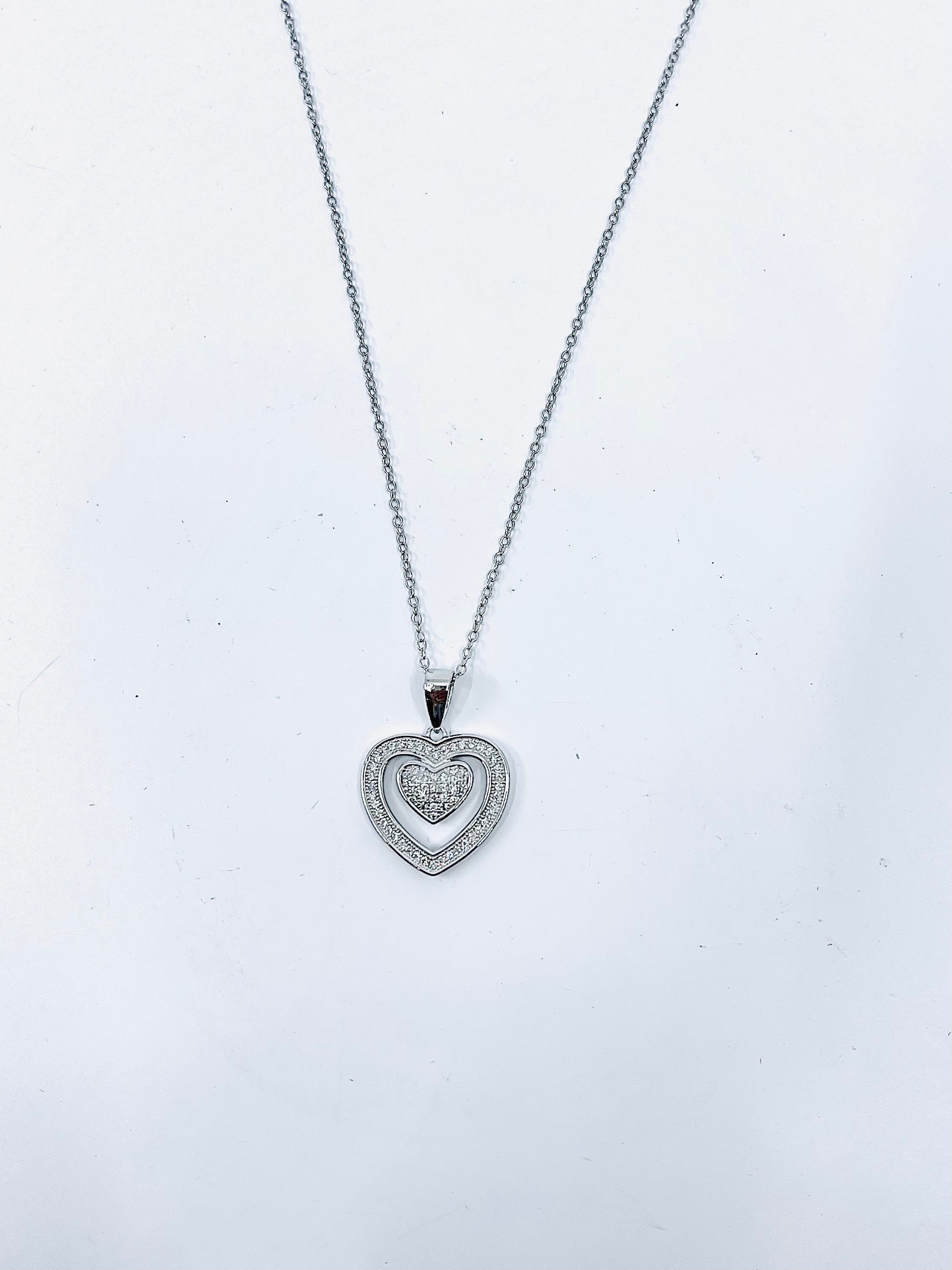 Silver Heart Pendant with Cz