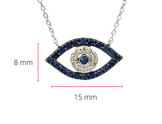 Colgante de mal de ojo con diamantes y zafiros en oro blanco de 10 quilates, 18"