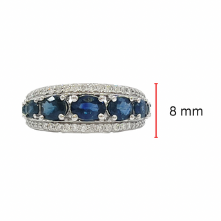 Anillo de diamantes y zafiros en oro blanco de 10 quilates - Talla 6