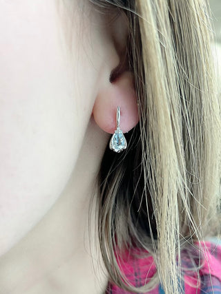 10K White Gold 0.70cttw Genuine Aquamarine Pear Cut & 0.03cttw Diamond Stud / Dangle / Drop Earrings
