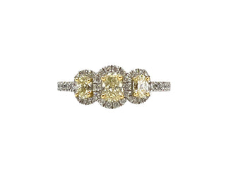 18K White & Yellow Gold 1.10Cttw Fancy Yellow Diamond Oval Cut Engagement Ring