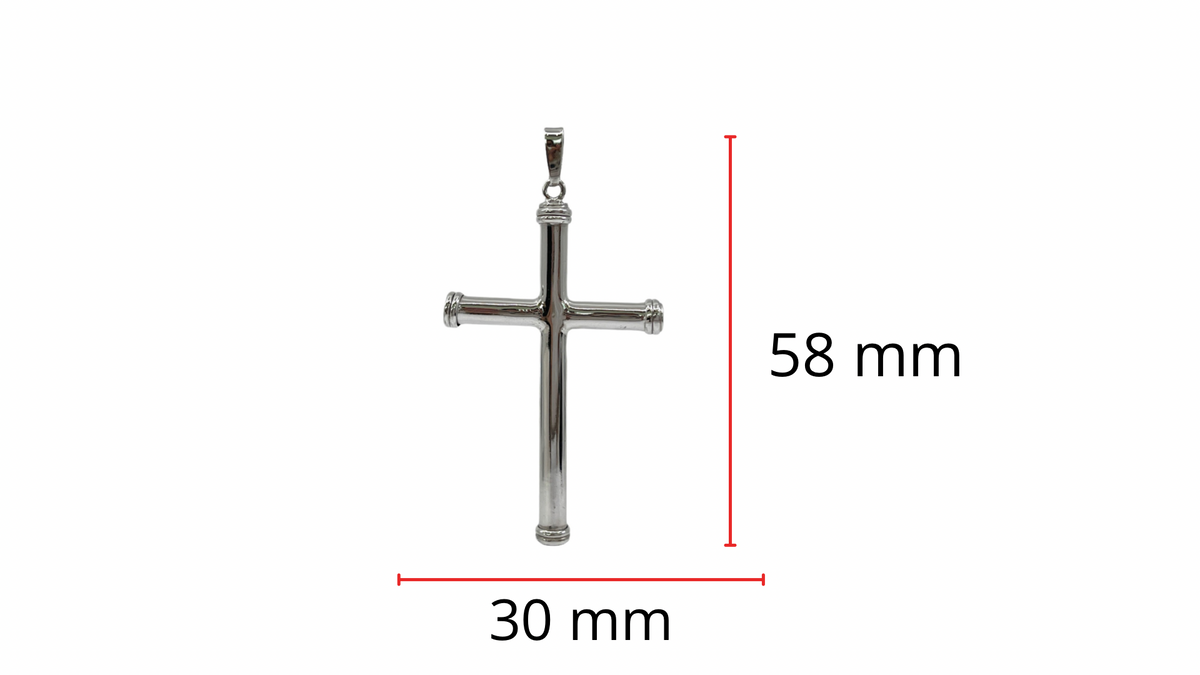 Colgante de cruz chapado en rodio de plata de ley 925 - 58 mm x 30 mm