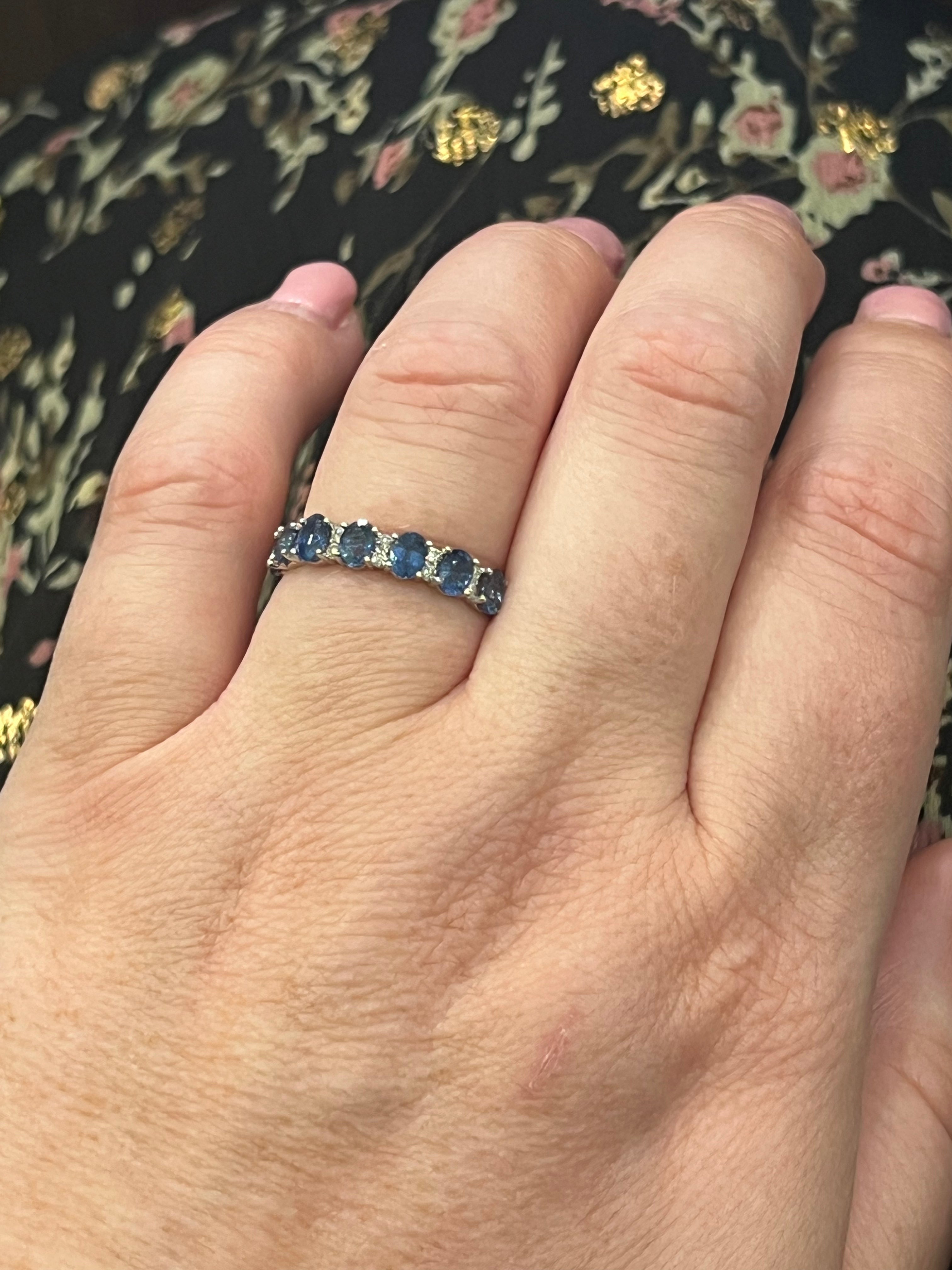 10K White Gold Sapphire & Diamond Ring, size 6.5 - 4.5