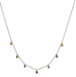 Collar de plata de ley chapado en rodio de 16.0 in con circonita colorida y extensor de 2.0 in.