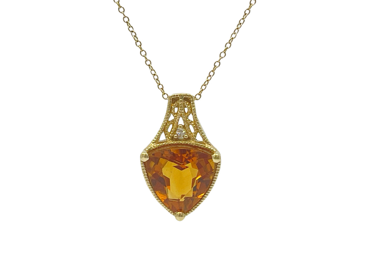 10K Yellow Gold Citrine and Diamond Pendant, 18&quot;