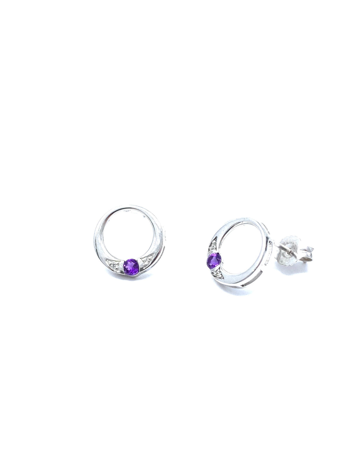 10K White Gold 0.10cttw Amethyst &amp; 0.02cttw Diamond Eternity Stud Earrings