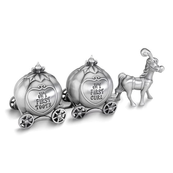 Pewter Finish Fairy Tale Horse with Coach First Tooth and First Curl Boxes