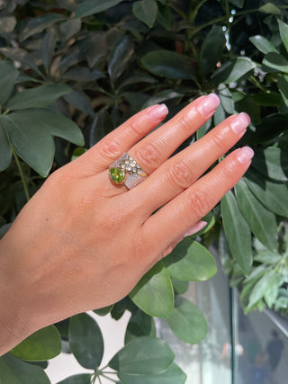 Anillo de peridoto chapado en oro amarillo de 18 quilates y plata de ley, talla 7