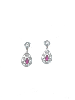 10K White Gold 0.55cttw Genuine Ruby and 0.11cttw Diamond Earrings