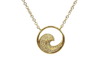 Colgante ondulado de oro amarillo de 14 quilates con diamantes de 0,12 quilates, 18"