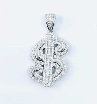 Charm de plata de ley con símbolo de dinero y circonitas cúbicas.