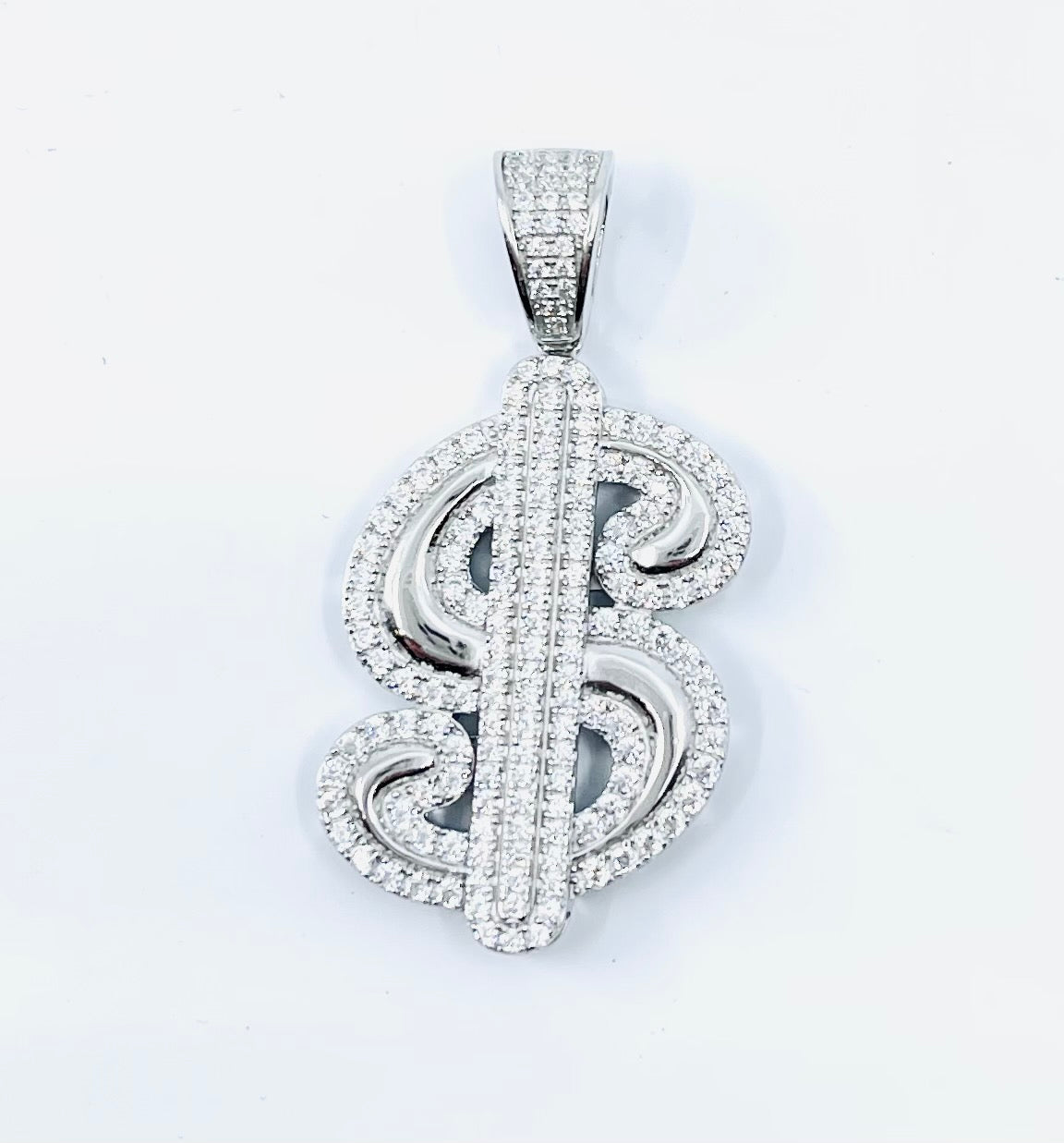 Money symbol Sterling Silver Charm w /CZ