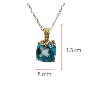 Collar de oro amarillo de 10 quilates con topacio azul suizo de 8 mm y diamantes de 0,005 quilates - 18 pulgadas