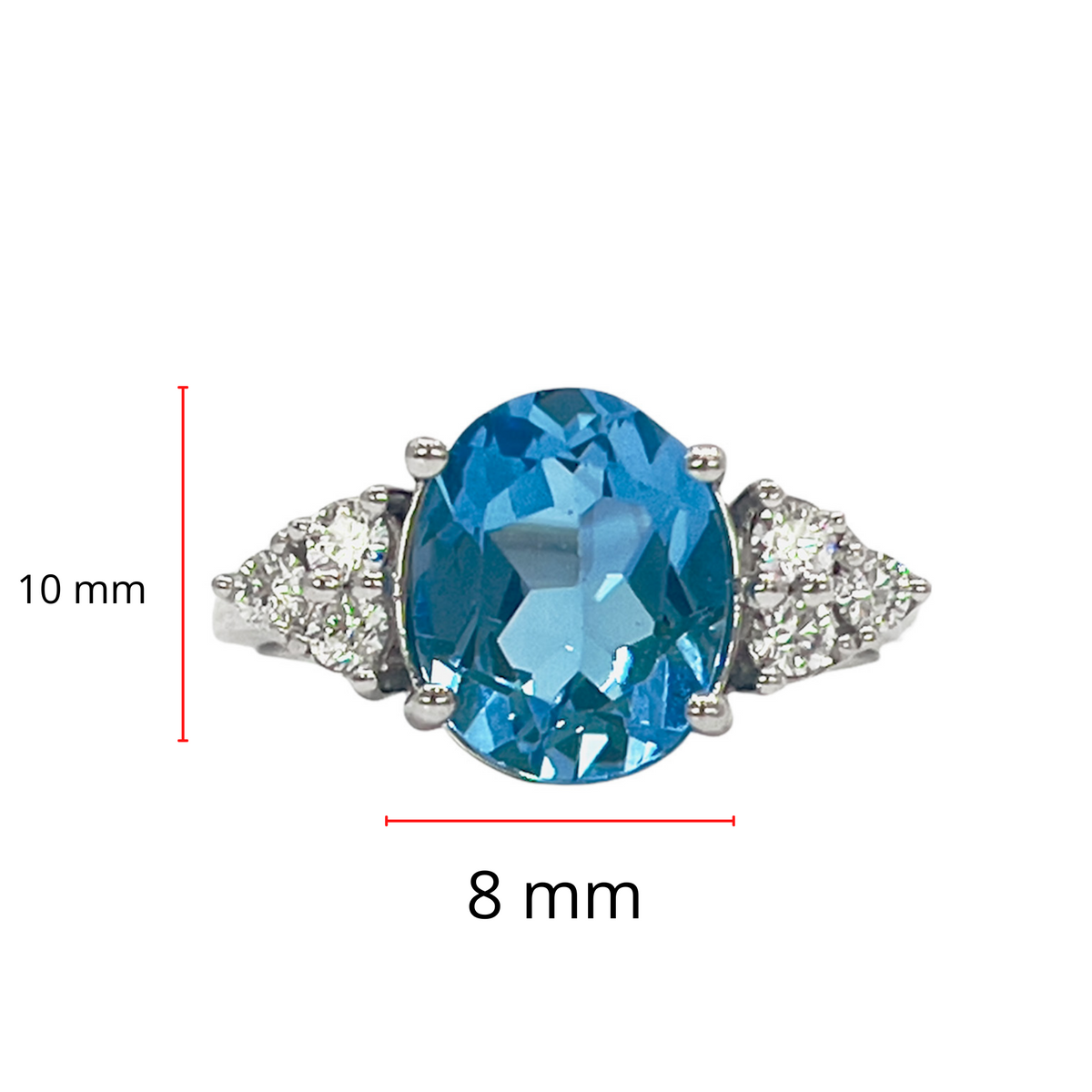 14K White Gold 10mm x 8mm Blue Topaz and 0.216cttw Canadian Diamond Ring