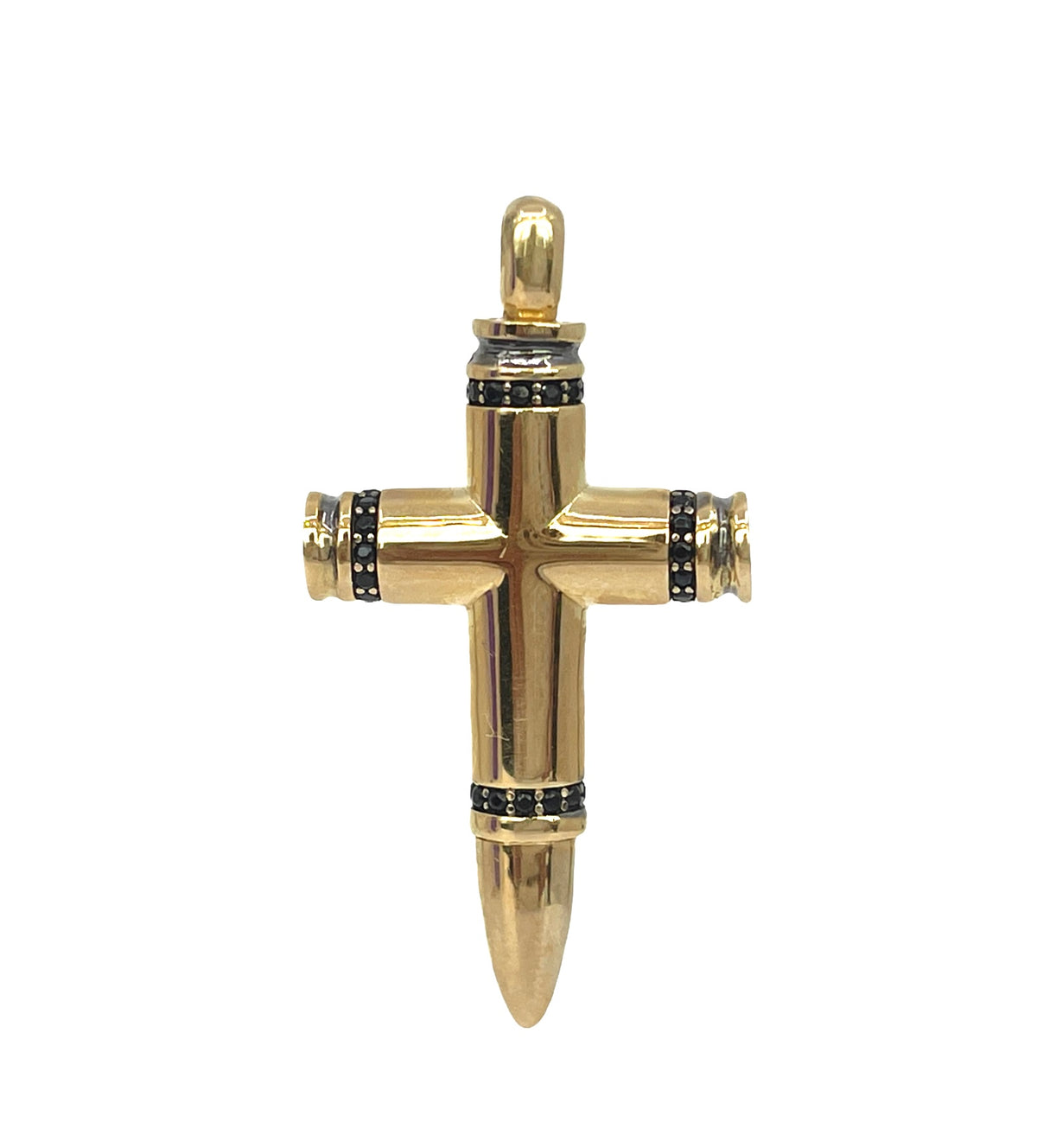10KY Cross Bullet with Black Cubic Zirconia -Men&#39;s Pendant