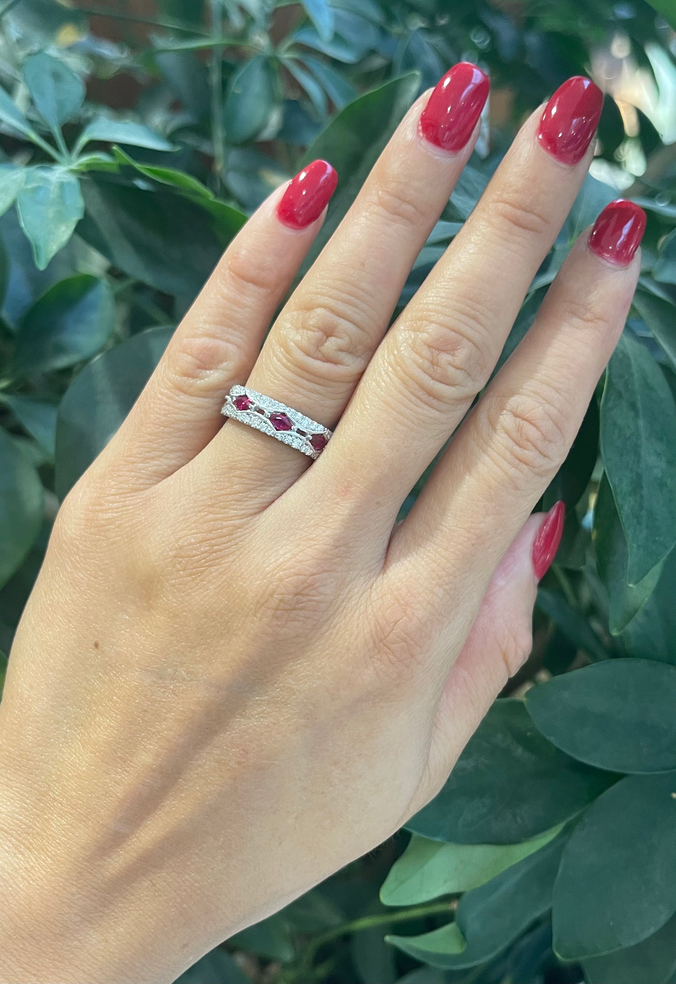 14K White Gold 0.65cttw Ruby and 0.58cttw Diamond Ring - Size 7
