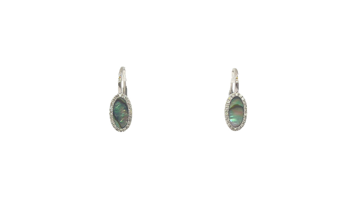 14K White Gold Abalone Shell and 0.14cttw Diamond Earrings