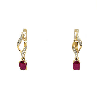 Pendientes de diamantes y rubíes de oro amarillo de 10 quilates