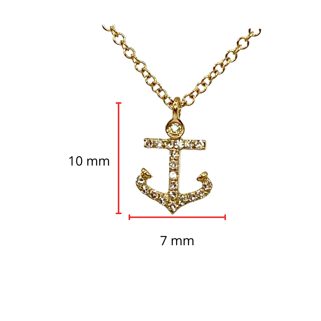 14K Yellow Gold 0.07cttw Diamond Anchor Pendant, 18&quot;