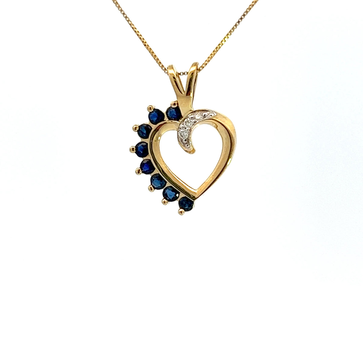 10K Yellow Gold 0.03 cttw Diamond and Sapphire Heart Pendant, 18&quot;