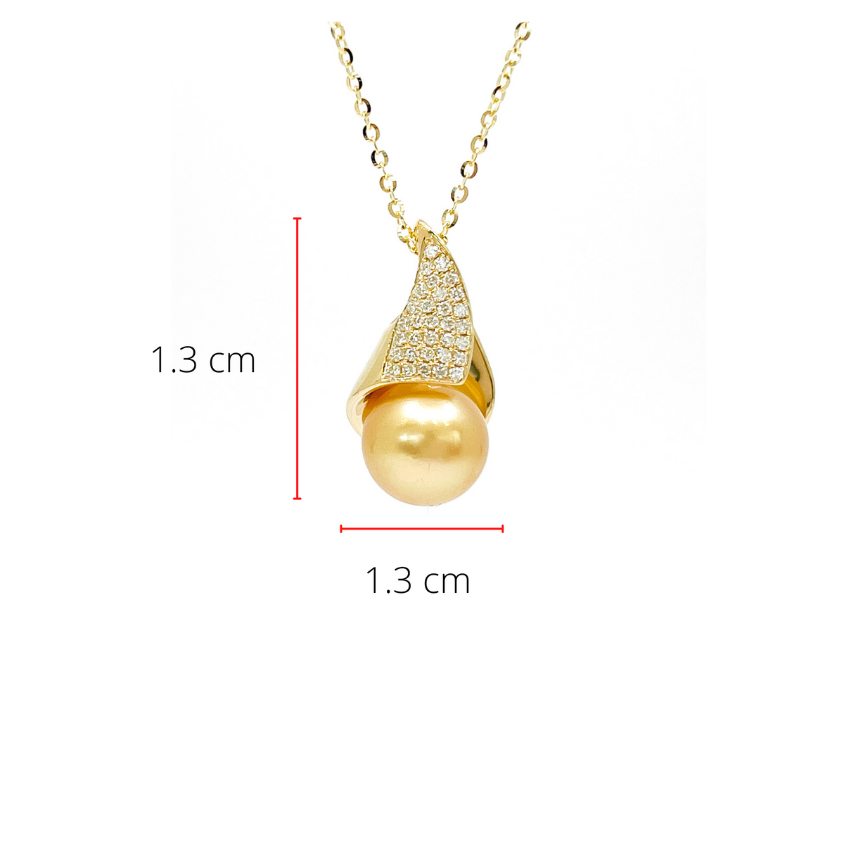 Perla del Mar del Sur de oro amarillo de 10/14 quilates = colgante de diamantes de 9-10 mm y 0,19 quilates de 18&quot;