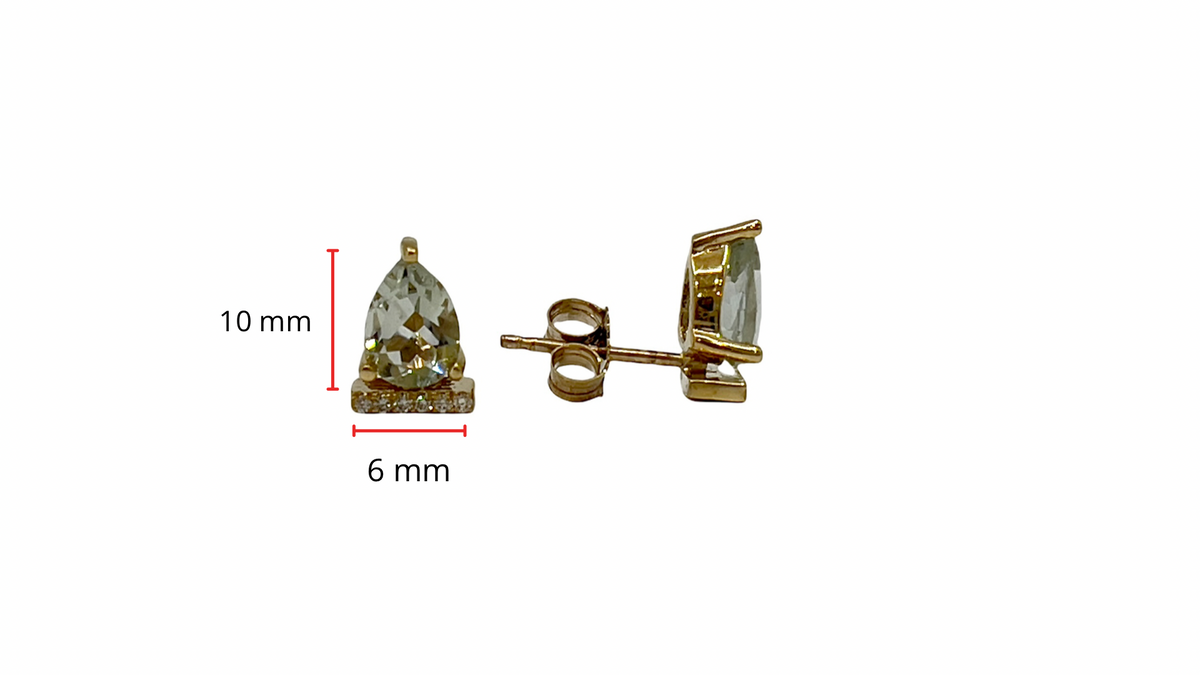 Aretes de oro amarillo de 10 quilates con amatista verde (prasiolita) de 1,26 quilates y diamantes de 0,048 quilates