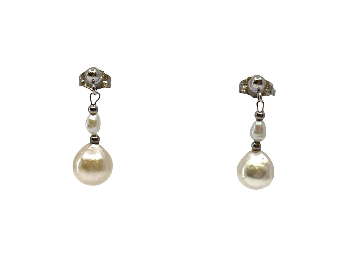 14K White Gold Cultured and Fresh Water Pearl Dangle Earrings