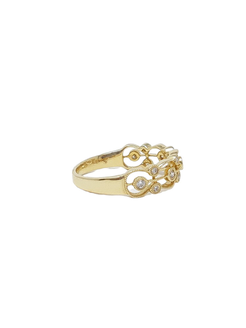 Anillo de oro amarillo de 14 quilates con diamantes de 0,16 quilates, talla