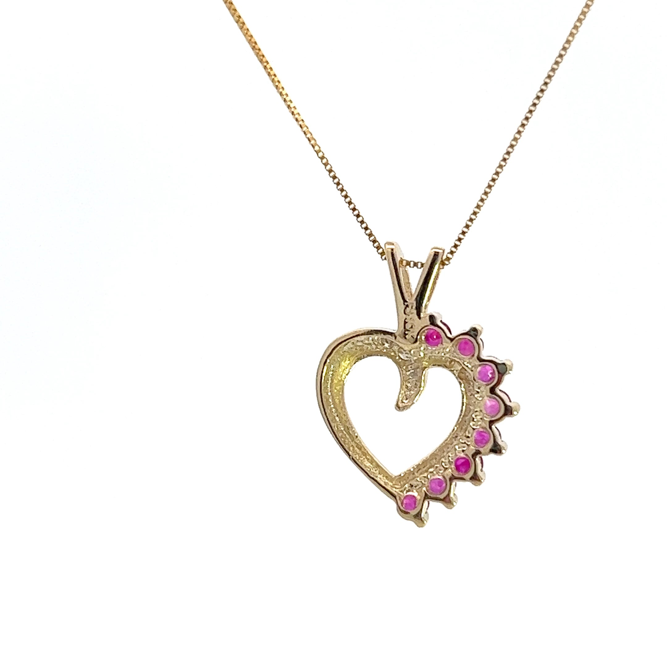 10K Yellow Gold 0.03 cttw Diamond and Ruby Heart Pendant, 18"