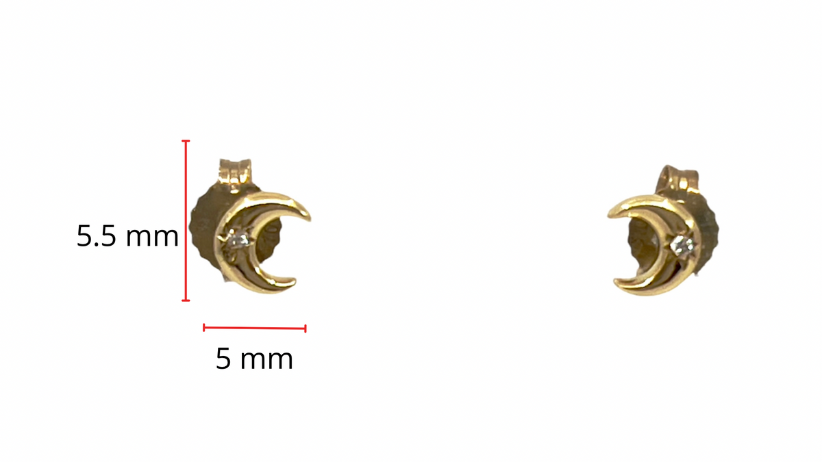 10K Yellow Gold Diamond Moon Stud Earrings 0.01cttw