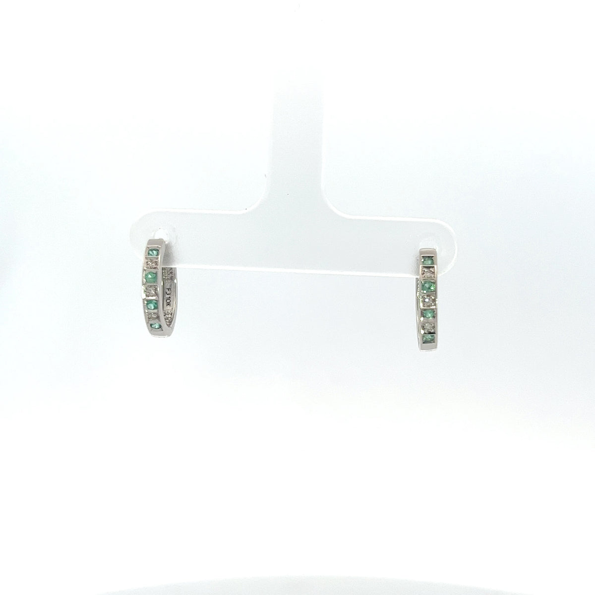 10K White Gold Emerald and Diamond Earrings