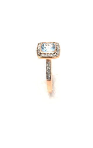 10K Rose Gold BLue Topaz & Diamond Ring- Size 6.5