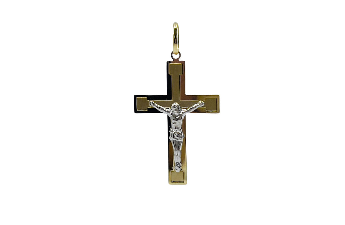 10K Two Tone White and Yellow Gold Cross -35mm x 20mm