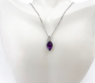 10K White Gold 3.00cttw Genuine Amethyst & 0.06cttw Diamond Pendant, 18"
