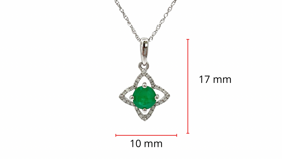 10/14K White Gold Emerald and Diamond Pendant, 18&quot;