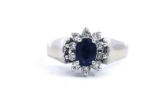 14K White Gold 0.55cttw Genuine Oval Cut Sapphire and 0.17cttw Diamond Ring