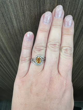 Anillo de plata de ley 925 con citrino de 7 x 5 mm y diamante de 0,03 quilates, talla 6