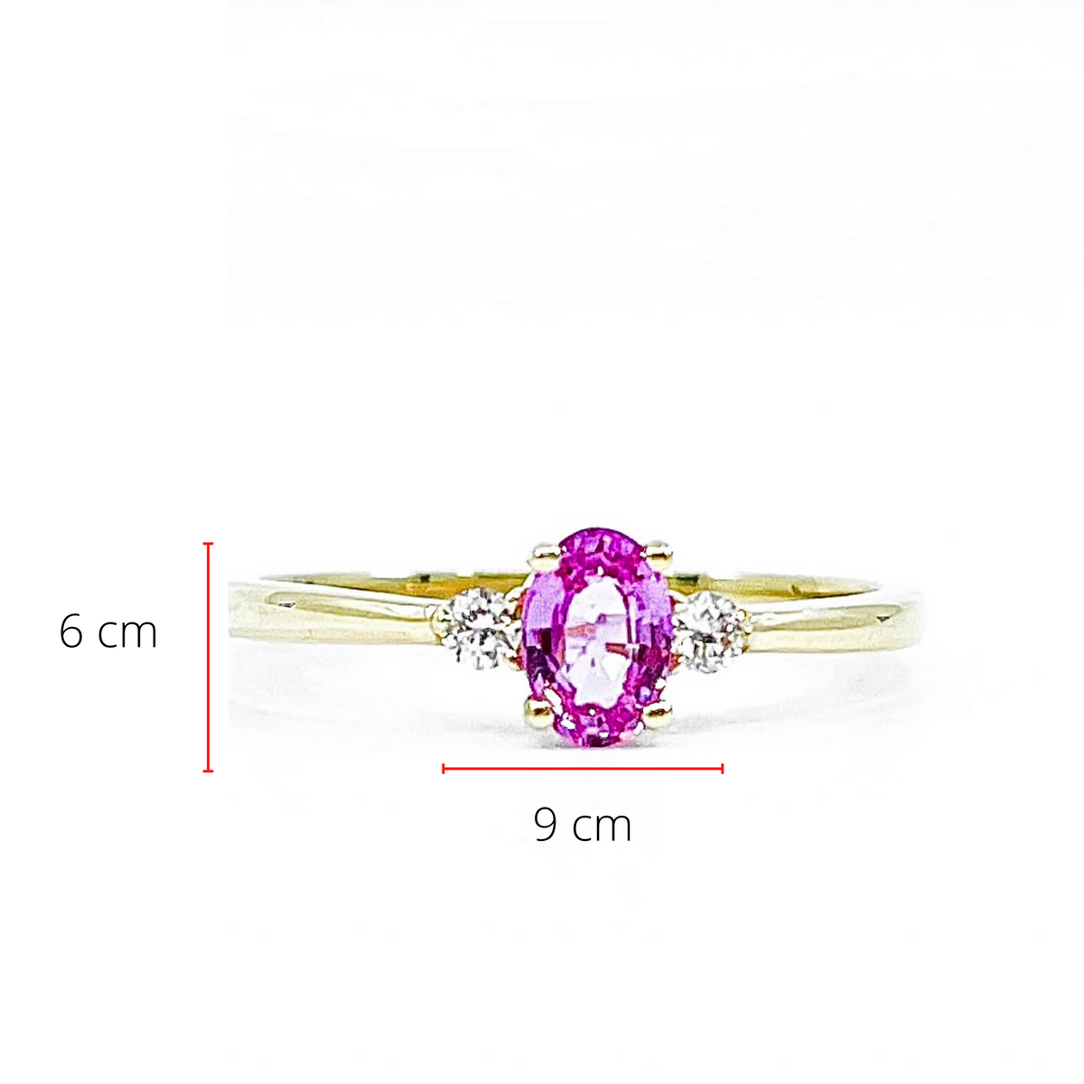 Anillo de oro amarillo de 14 quilates con zafiro rosa de 0,62 quilates y diamante canadiense de 0,08 quilates