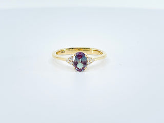 14K Yellow Gold Created Alexandrite and Diamond Ring