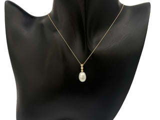 Collar de diamantes y perlas de agua dulce de oro amarillo de 10 quilates, 18 "