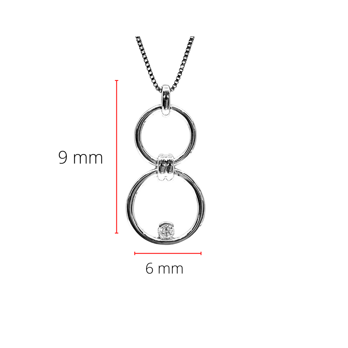 Collar con doble infinito/círculo de diamantes de 0,11 quilates en plata de ley, 18&quot;