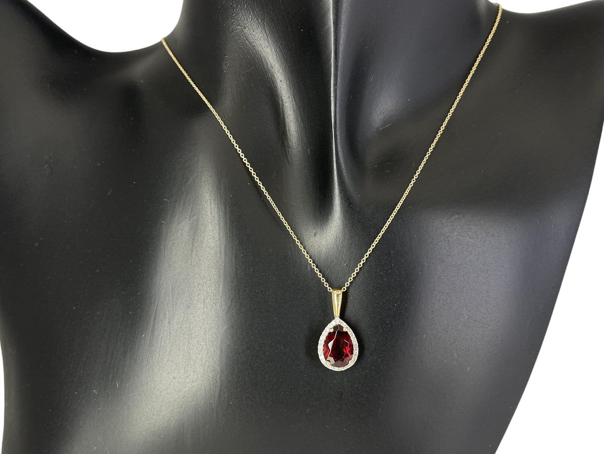 10K Yellow Gold 2.15cttw Garnet and 0.135cttw Diamond Necklace - 18 Inches