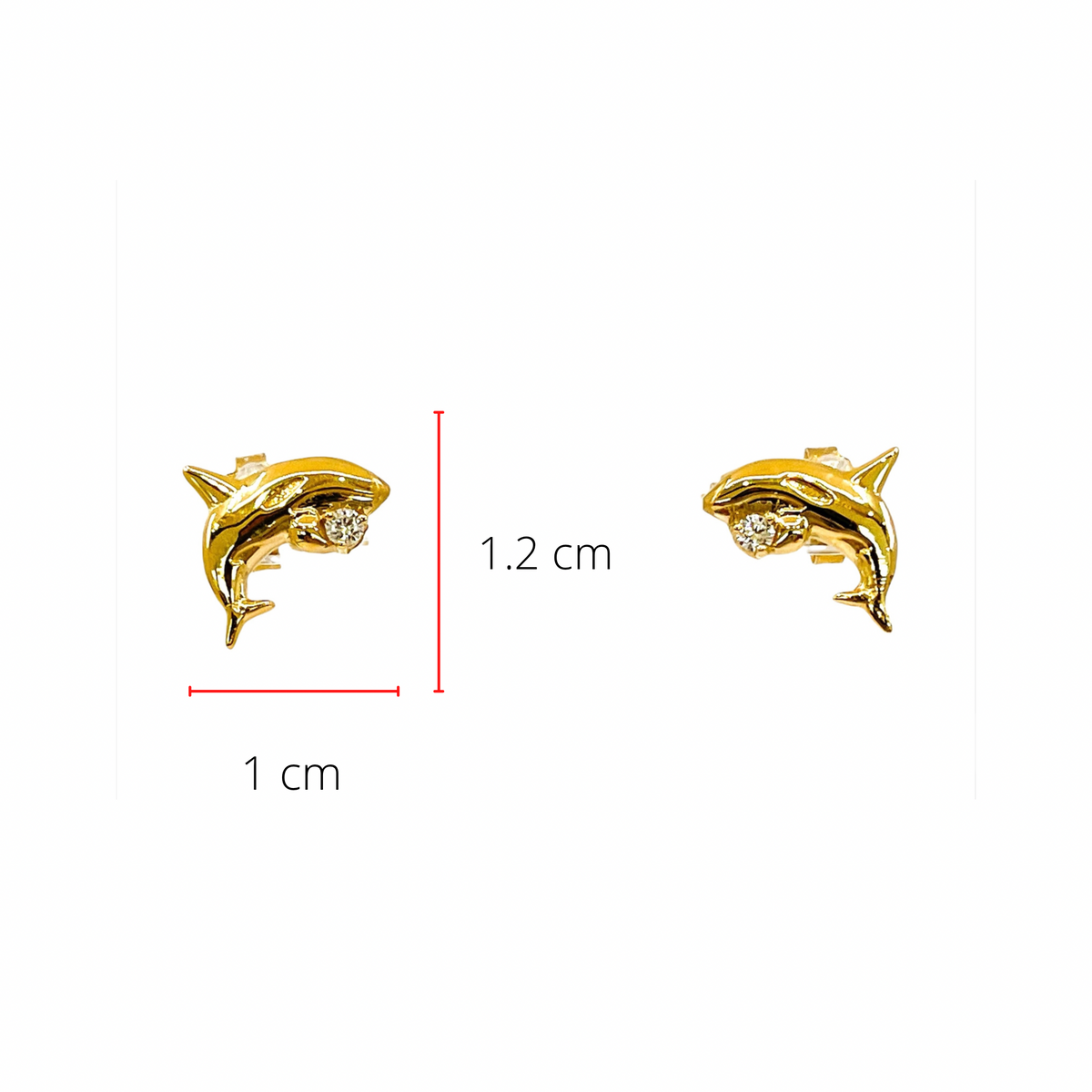 14K Yellow Gold 0.06cttw Diamond Orca Earrings with Butterfly Backs - 12mm x 10mm