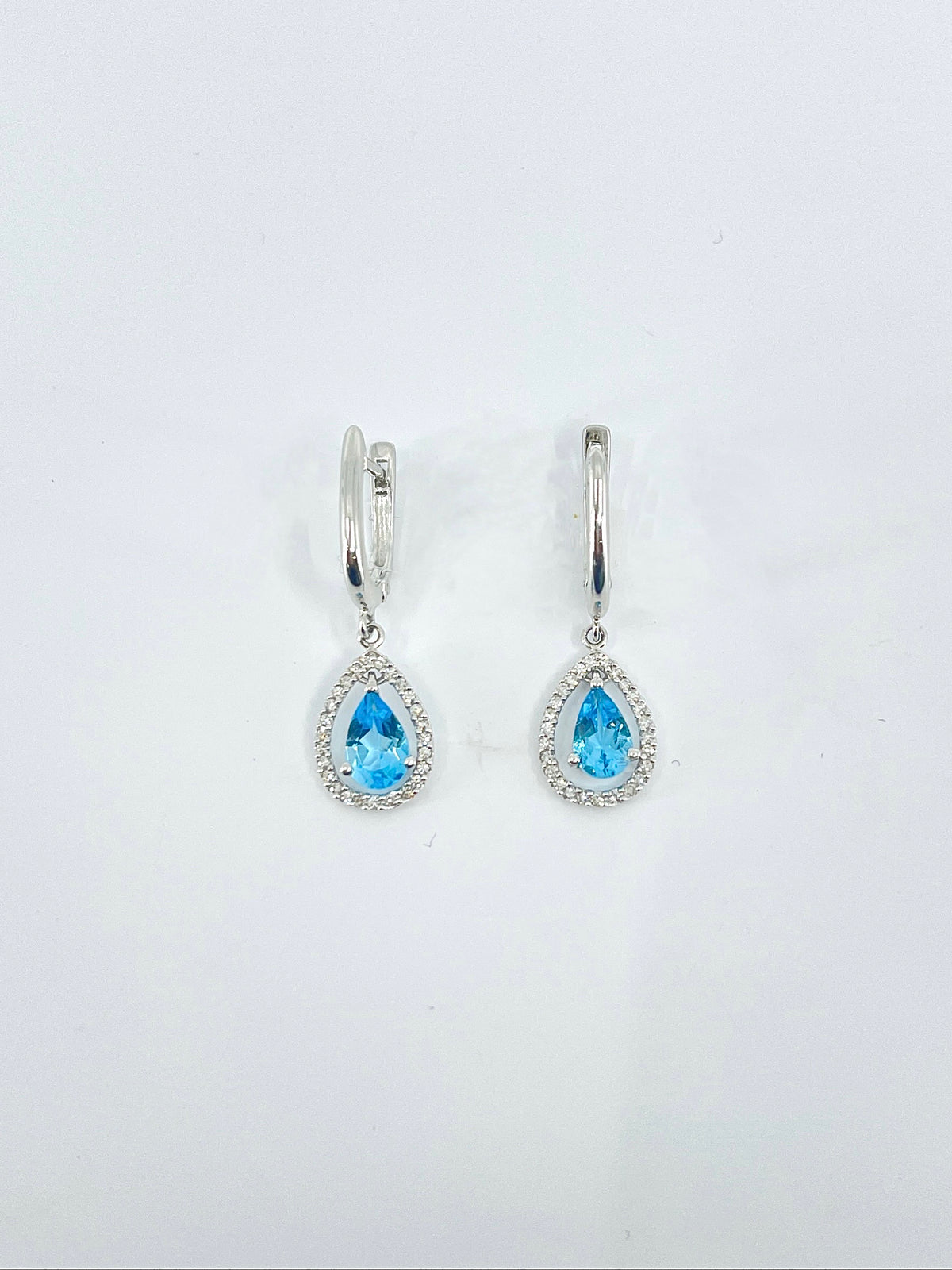 10K White Gold Genuine Blue Topaz &amp; Diamond Earrings