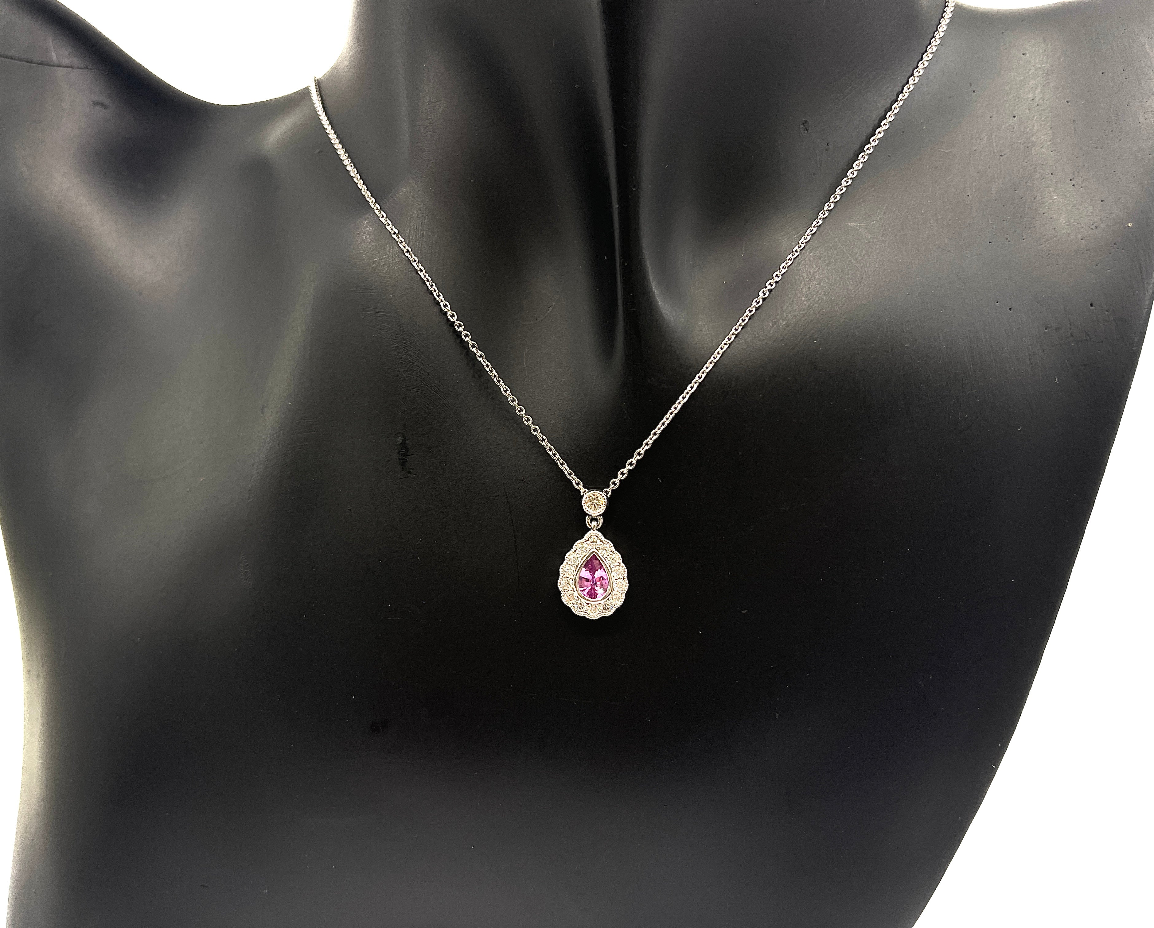 18K White Gold 0.47cttw Pink Sapphire with 0.25cttw Diamond Necklace - 16 Inches